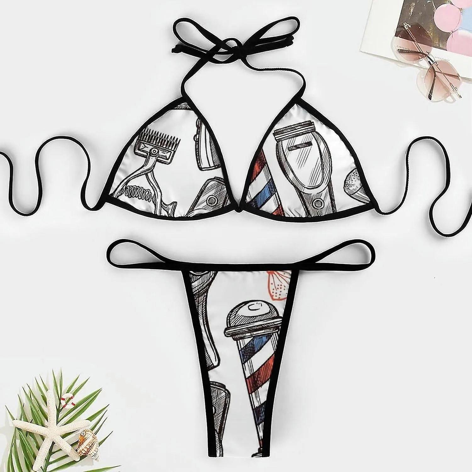 Barber Shop Tools Conjuntos de bikini para mujer Traje de baño de 2 piezas Traje de baño sexy Triángulo halter Trajes de baño-es