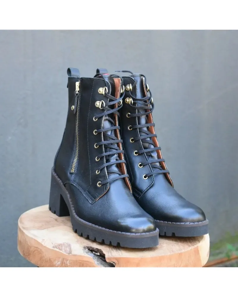 Bota de cordones negra con tacón bajo PIKOLINOS VIELLA W6D-8875