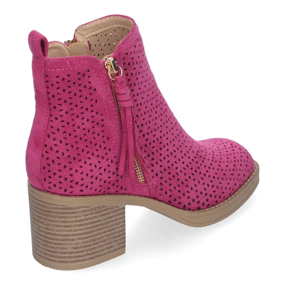 Botines de Mujer Primavera Verano Elegantes y Cómodos de color Fucsia con Tacón Ancho Diseño Perfora