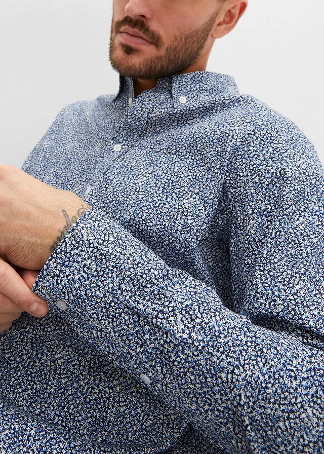 camisa business Azul marino liso + azul estampado