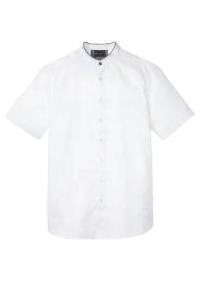 Camisa de lino con manga corta y cuello alto Blanco