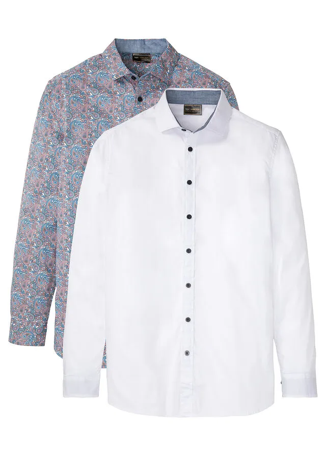 Camisa de manga larga Azul claro-blanco de paisley