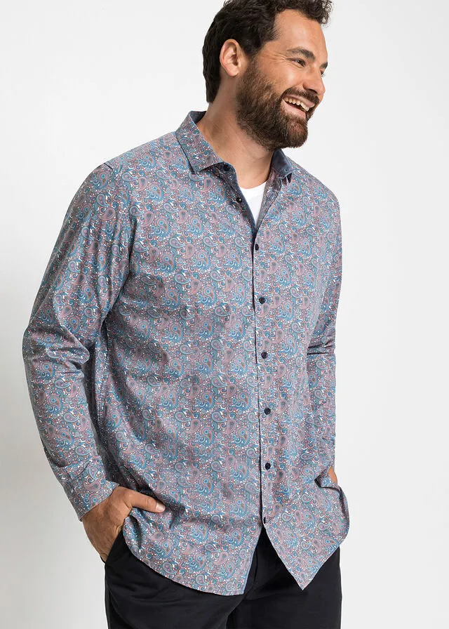 Camisa de manga larga Azul claro-blanco de paisley