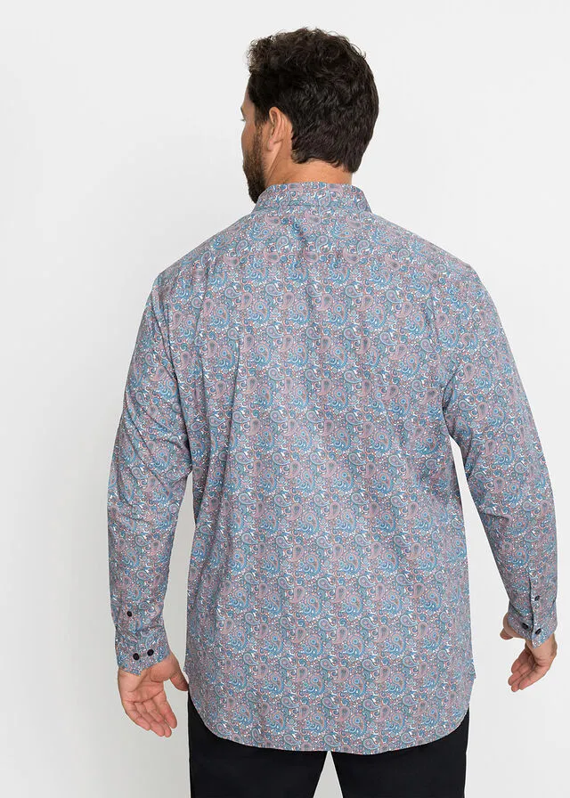 Camisa de manga larga Azul claro-blanco de paisley