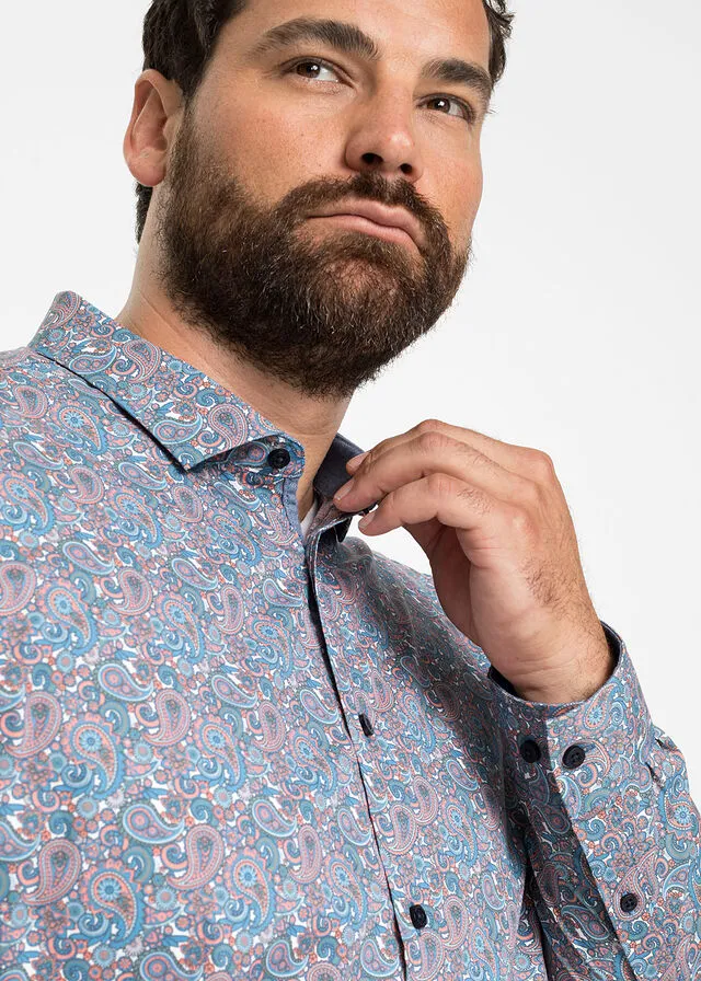 Camisa de manga larga Azul claro-blanco de paisley