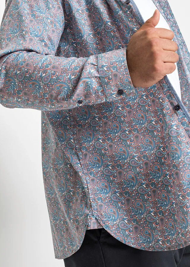 Camisa de manga larga Azul claro-blanco de paisley