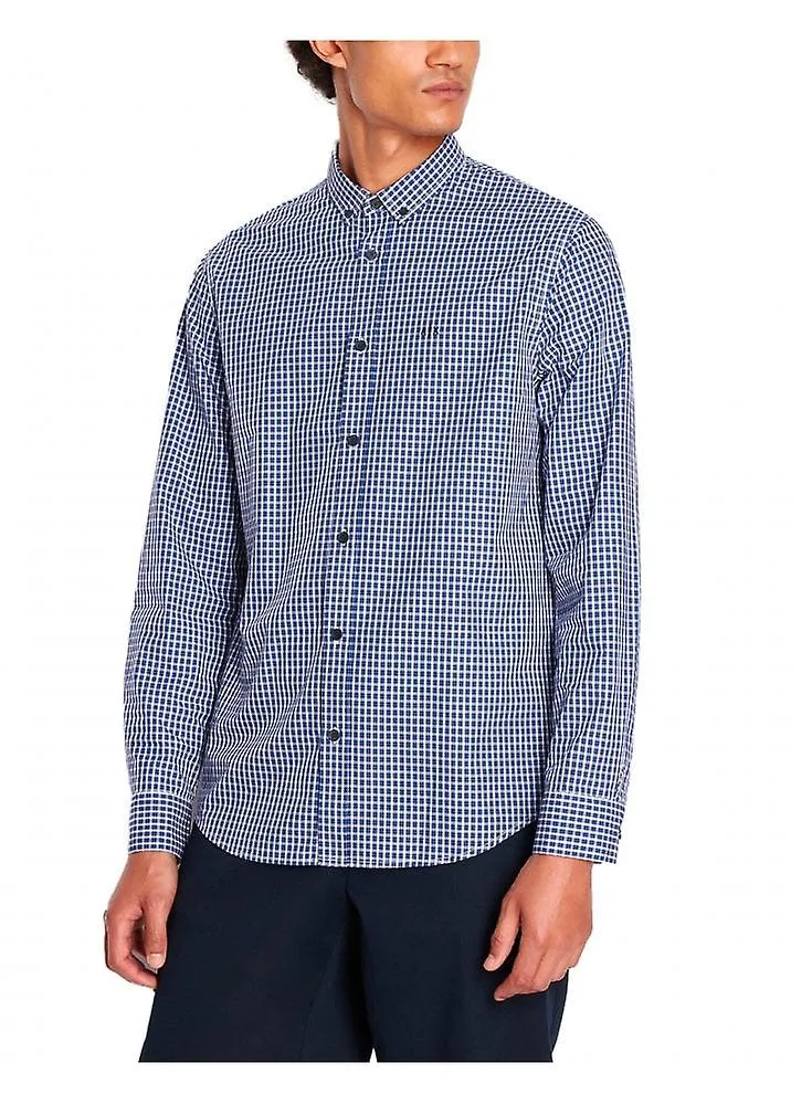 Camisa de microcuadros tejida Armani Exchange para hombre Blanco Azul