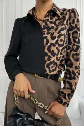 Camisa elegante con estampado de leopardo, negro/leopardo