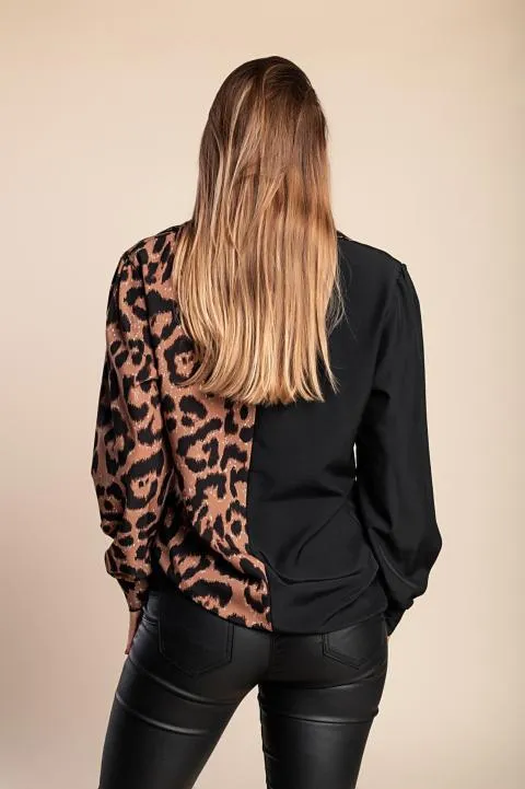 Camisa elegante con estampado de leopardo, negro/leopardo