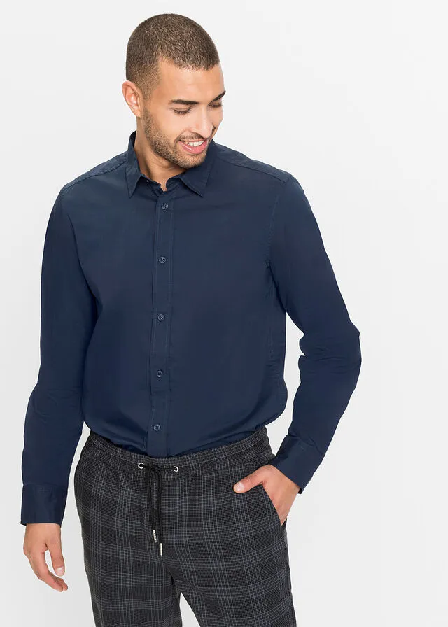 Camisa elástica, slim fit Azul marino