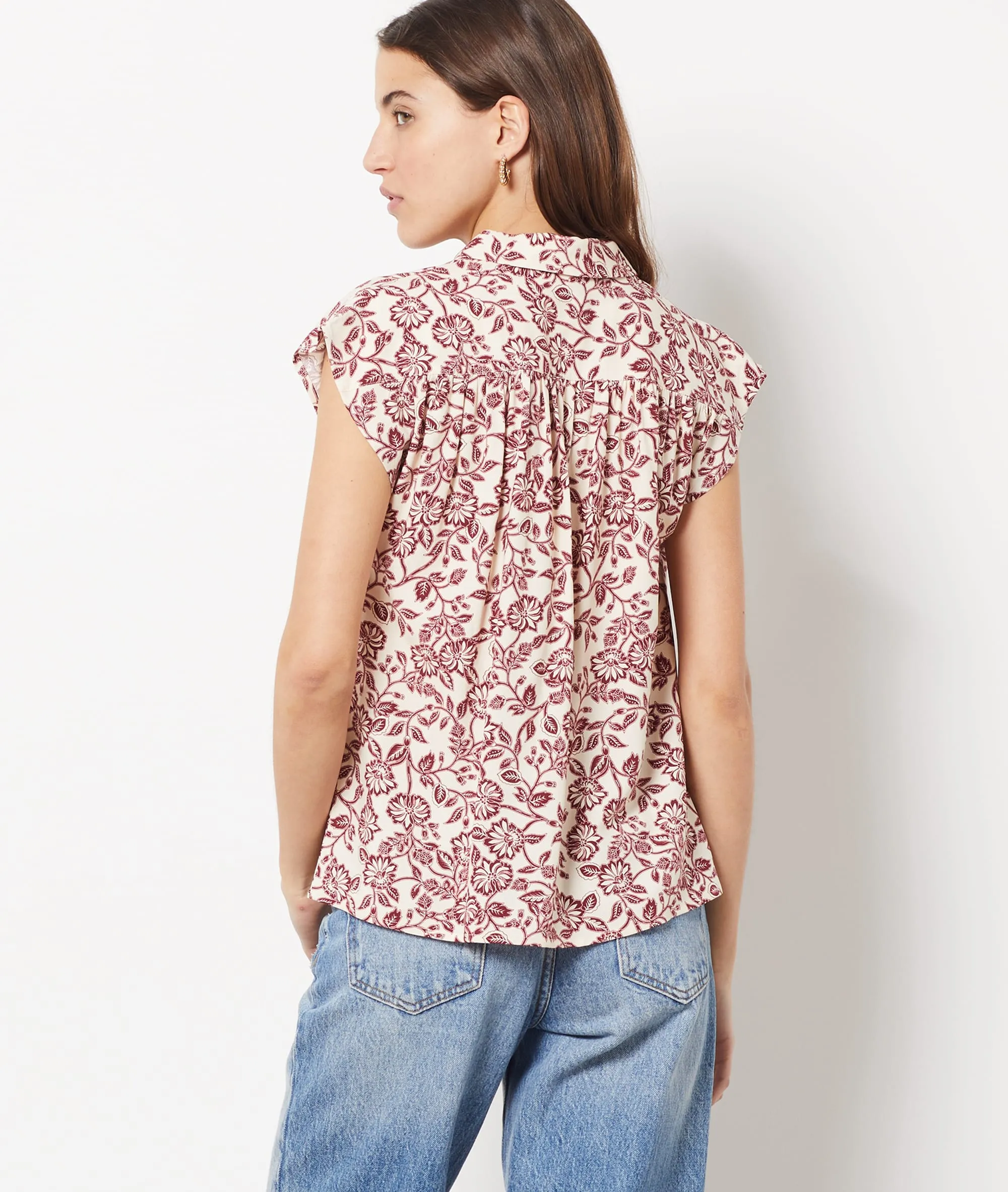 Camisa manga corta estampado floral AERA IMP FD BLANC - ETAM