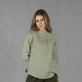 Camisa Mujer Lino/Cotton Cuello Mao Kaula