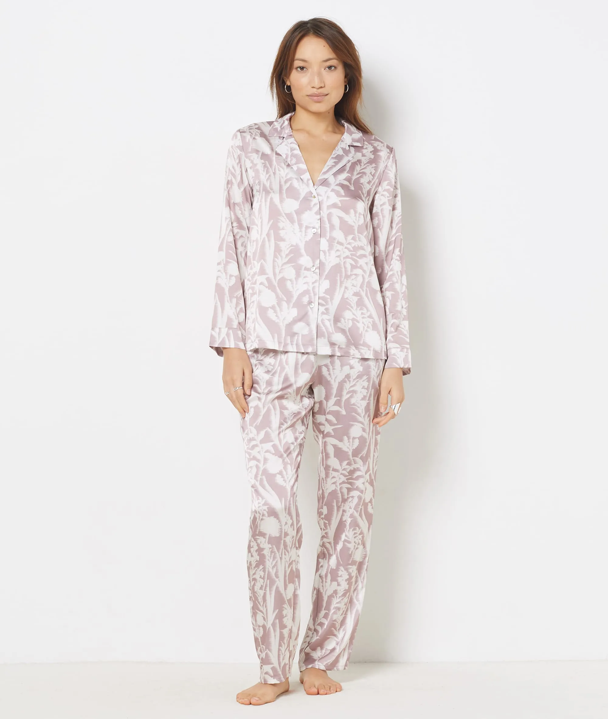 Camisa pijama satén estampado floral FIORE IMP FOND ROSE - ETAM