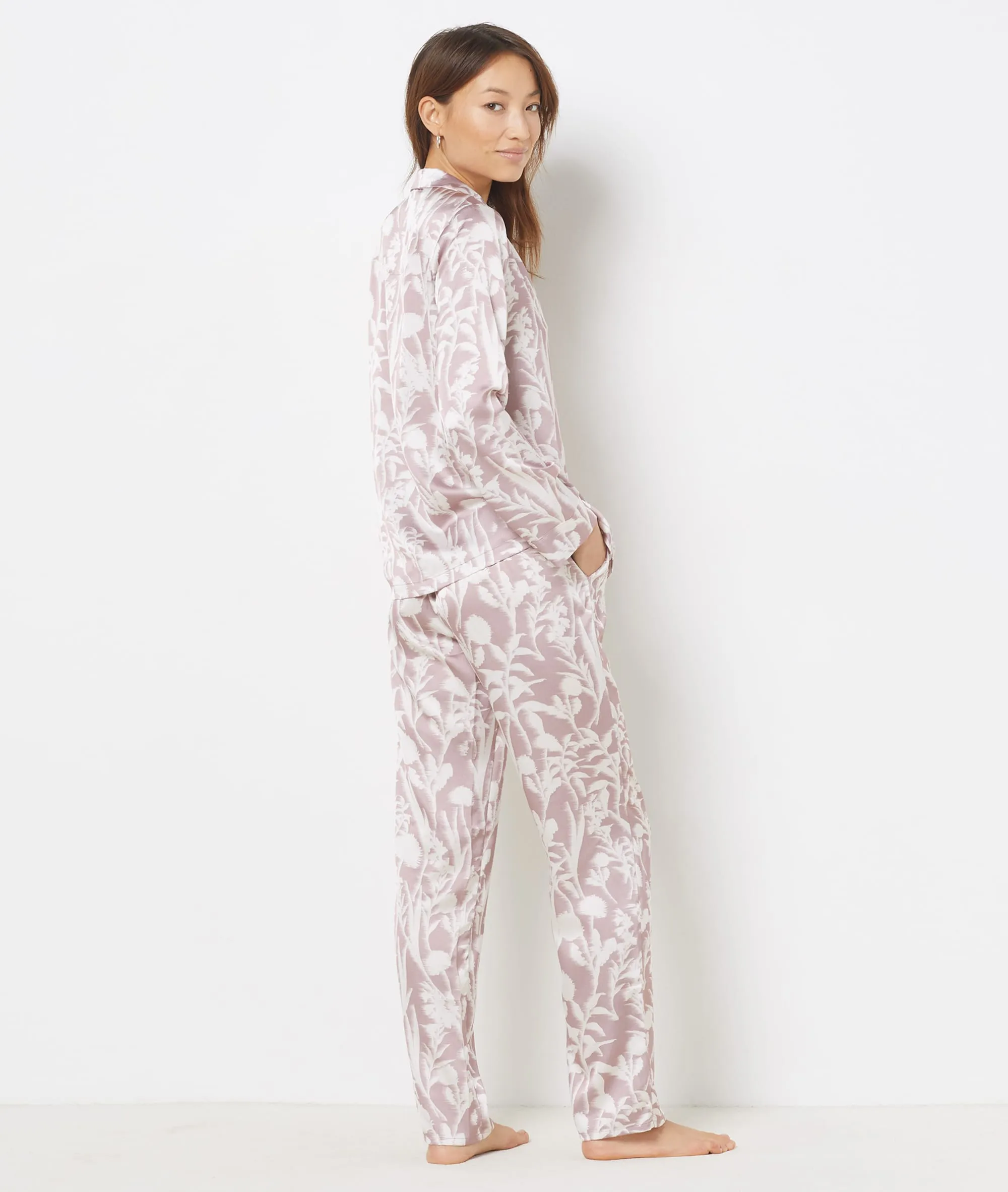 Camisa pijama satén estampado floral FIORE IMP FOND ROSE - ETAM