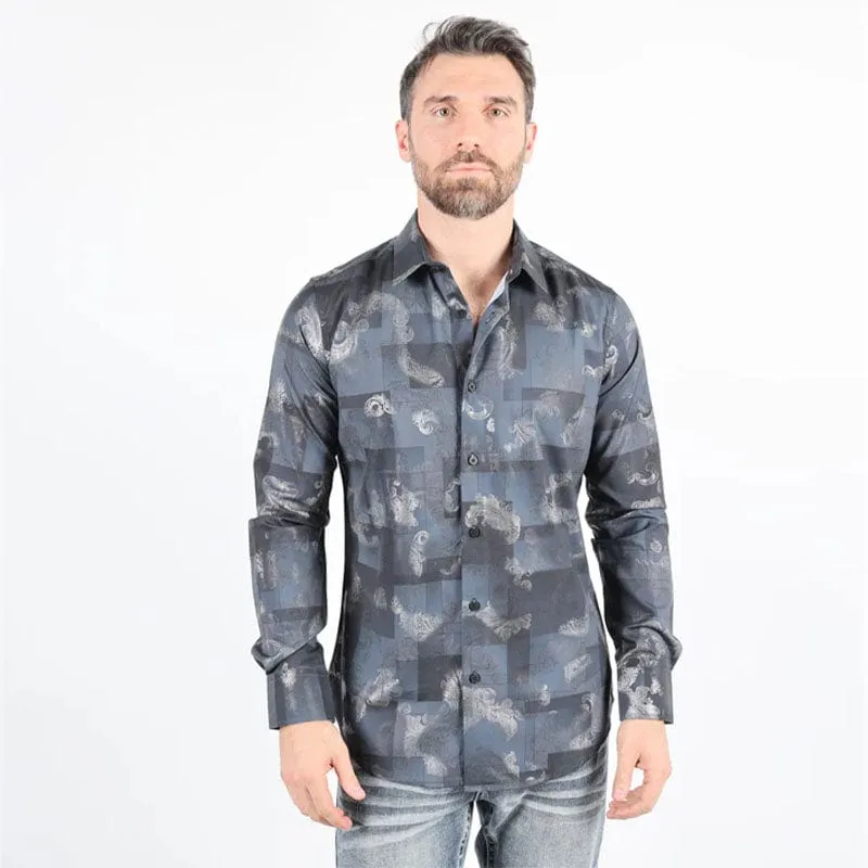 Camisa Platini  Modern Fit Stretch Foiled Black Long Sleeve