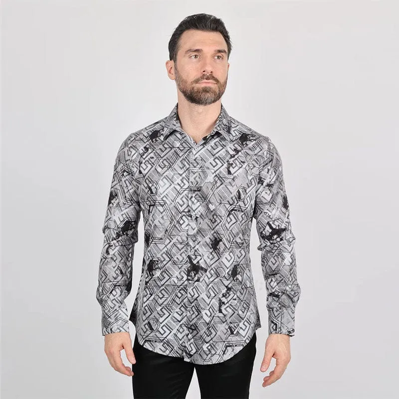 Camisa Platini Modern Fit Stretch Foiled Gray Long Sleeve