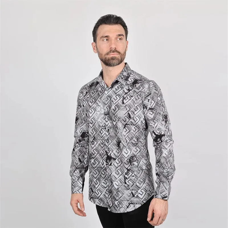 Camisa Platini Modern Fit Stretch Foiled Gray Long Sleeve