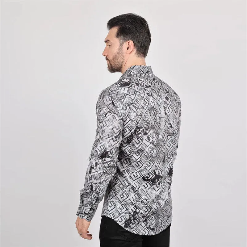 Camisa Platini Modern Fit Stretch Foiled Gray Long Sleeve