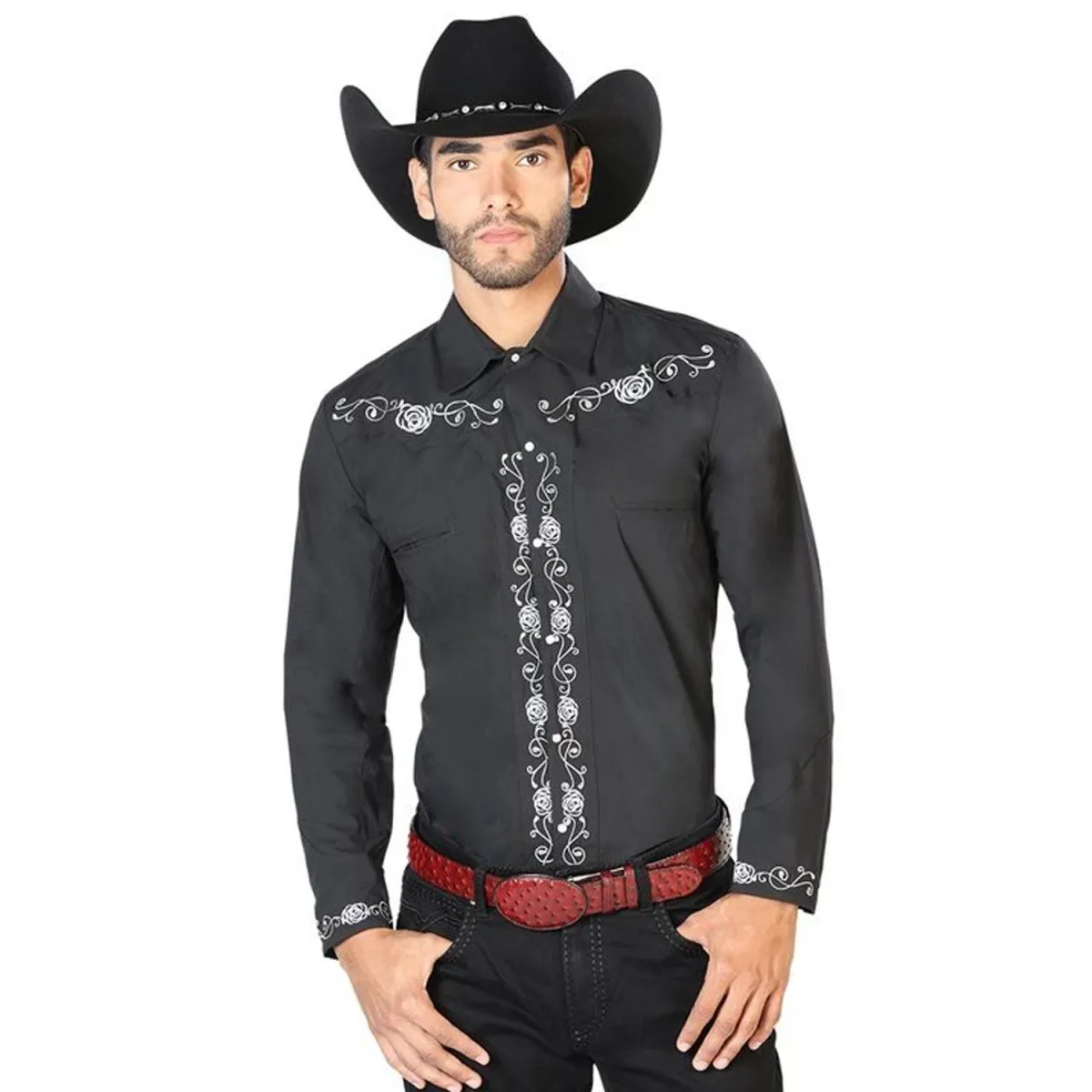 Camisa Vaquera Bordada El Seor de los Cielos Color Negro GEN-42937