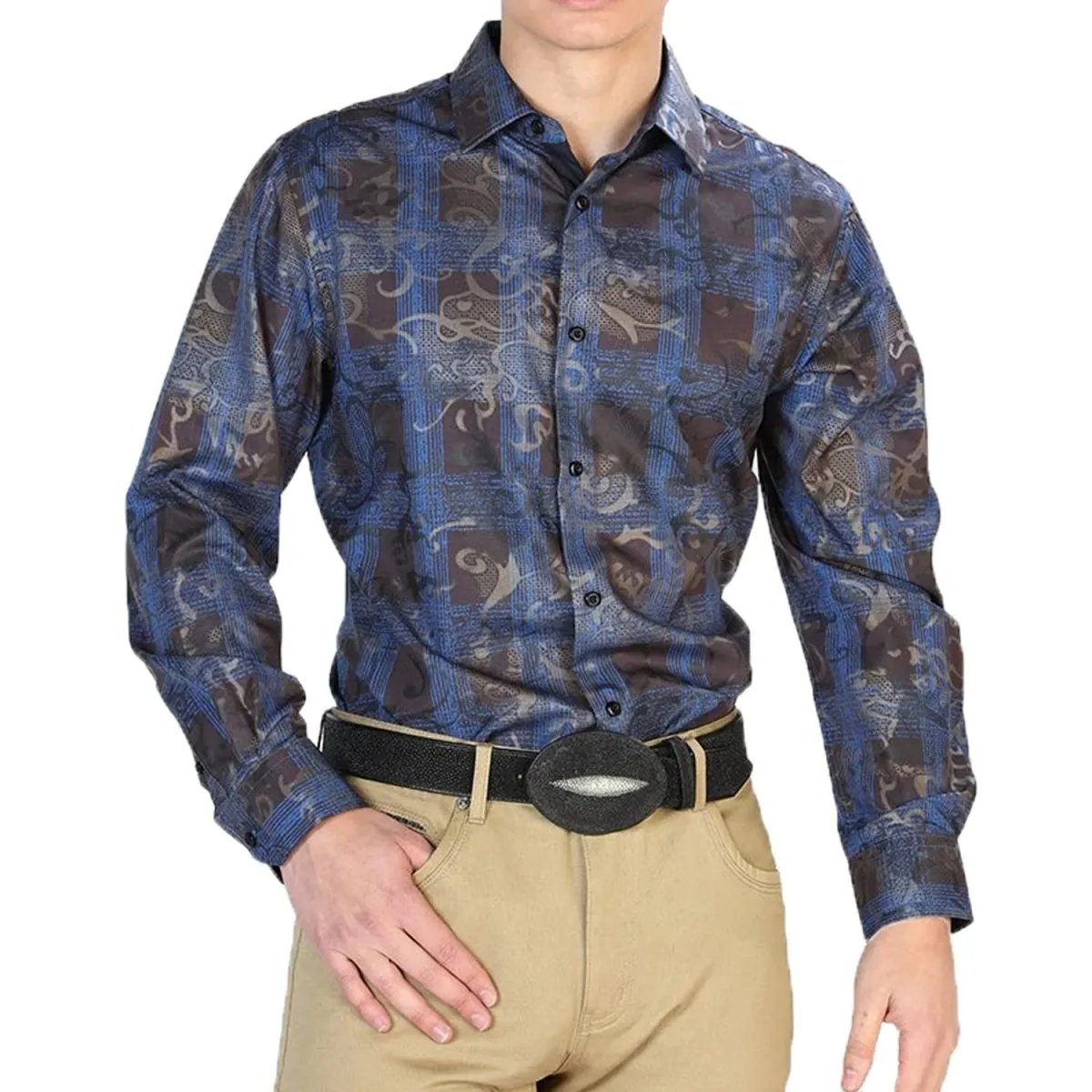 Camisa Vaquera de Moda El Seor de los Cielos Negro y Azul GEN-43866