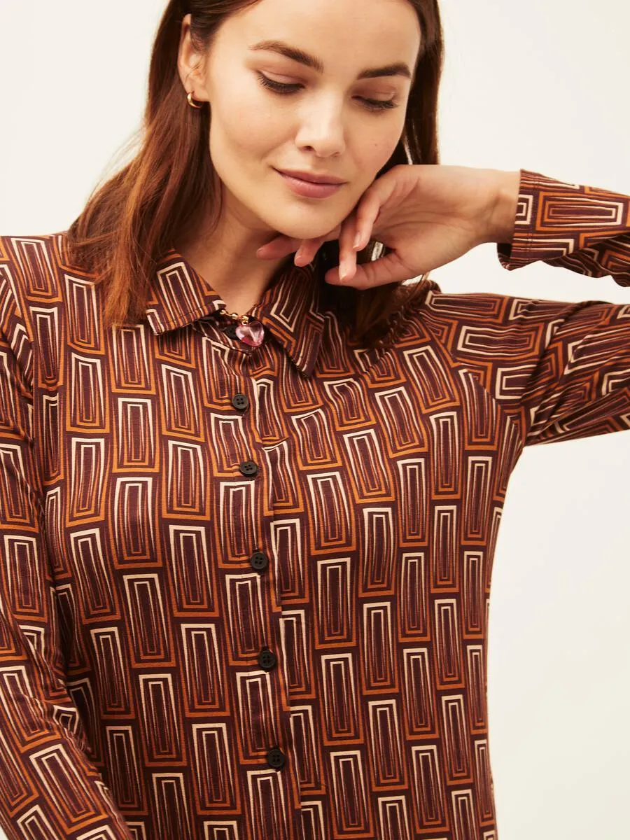 Camisa Xantik Brown Geometric Lines