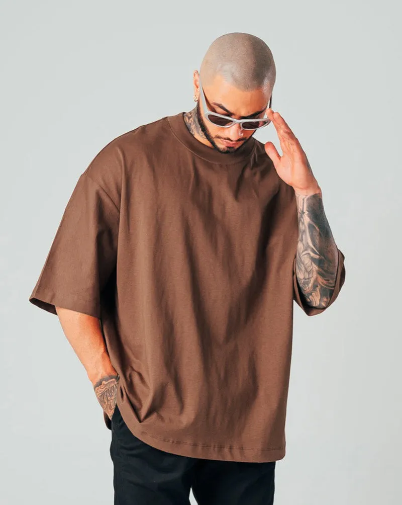 Camiseta Para Hombre Oversize Básica Café Oscuro