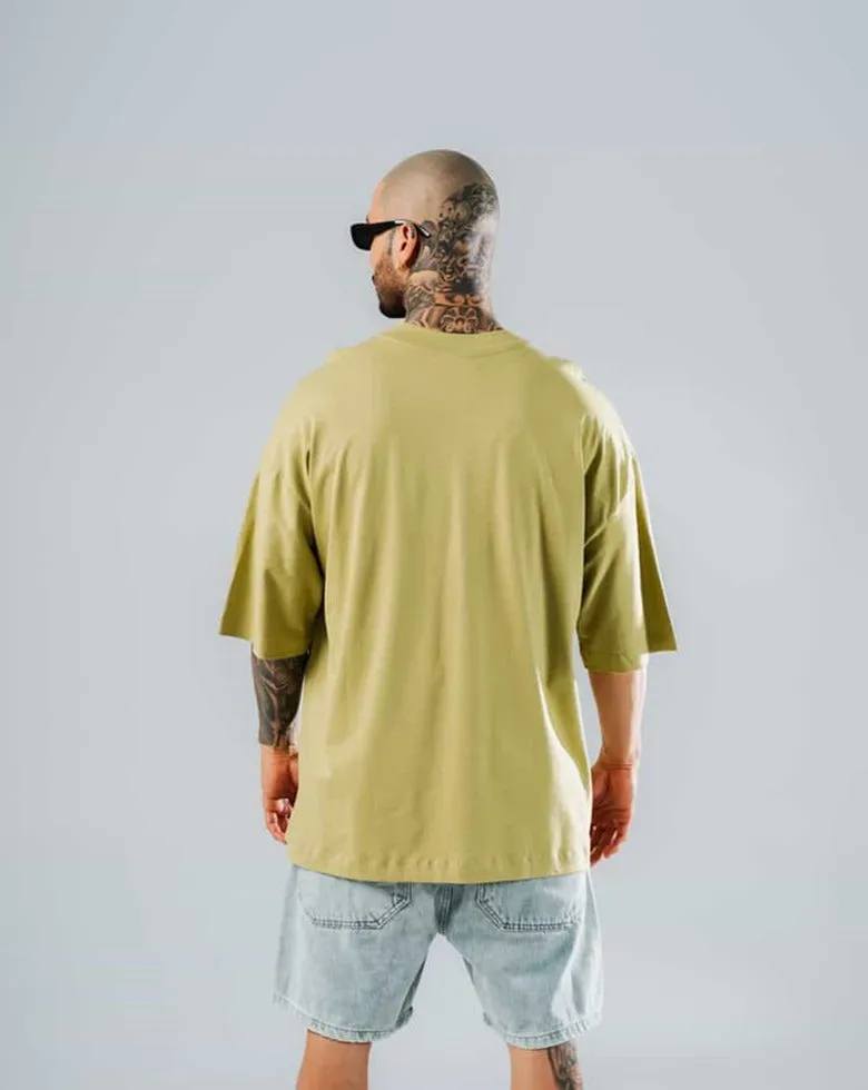 Camiseta Para Hombre Oversize Básica Verde Sepia