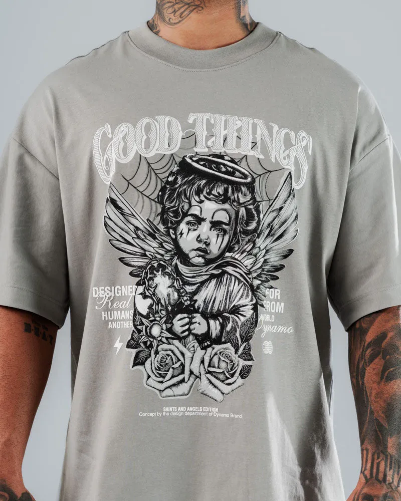 Camiseta Para Hombre Oversize Gris Cemento Angel Chicano