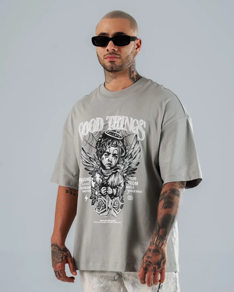 Camiseta Para Hombre Oversize Gris Cemento Angel Chicano