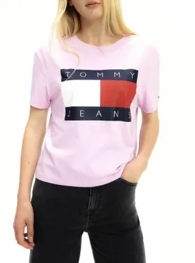 camiseta tommy jeans flag rosa para mujer