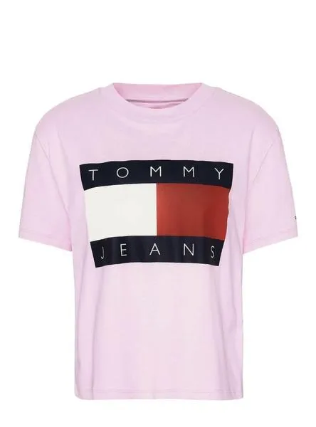 camiseta tommy jeans flag rosa para mujer