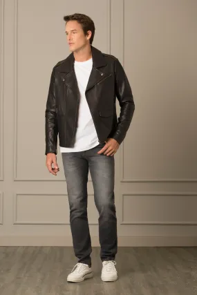 Chaqueta biker de cuero para hombre silueta clásica