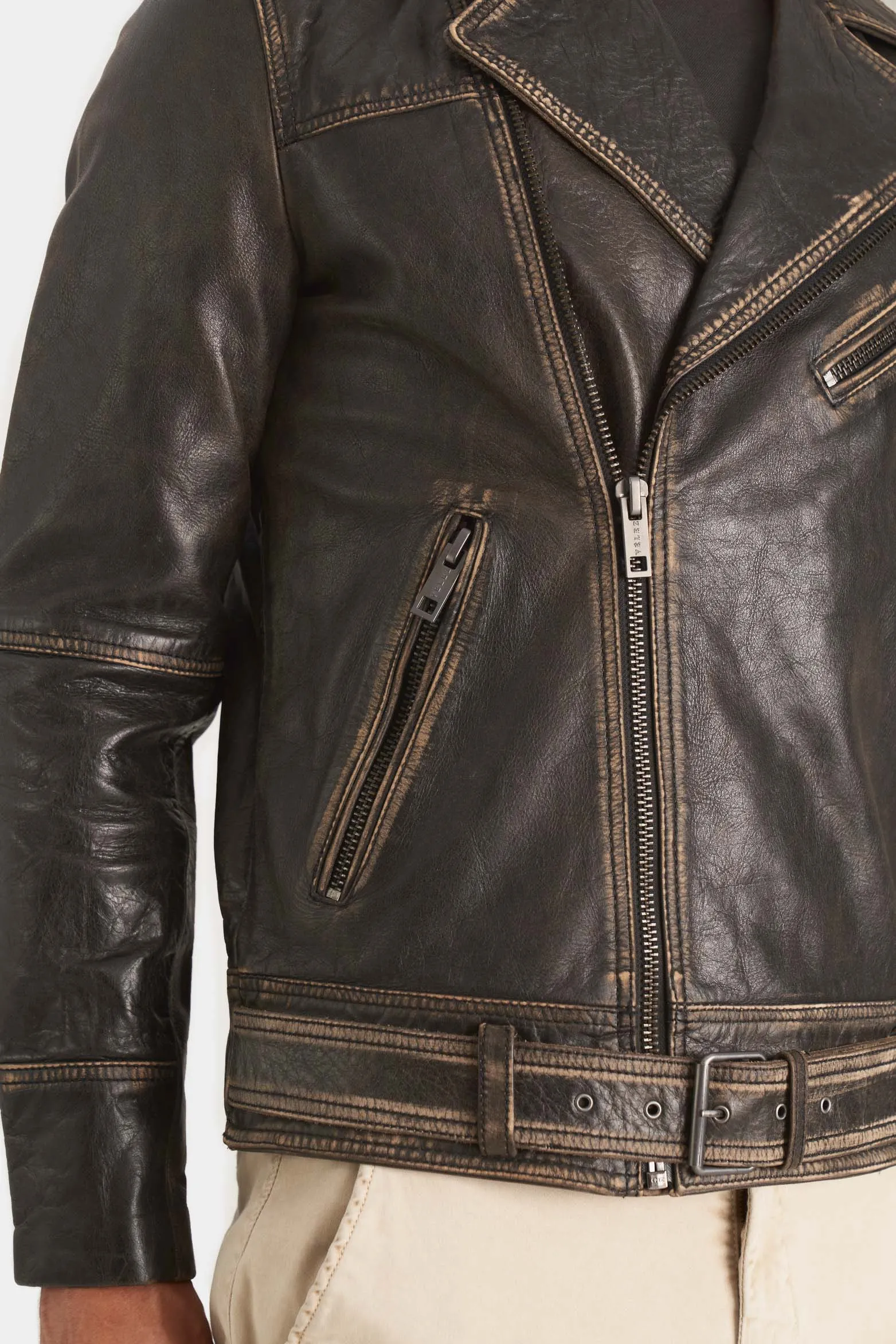 Chaqueta biker draco de cuero para hombre efecto vintage