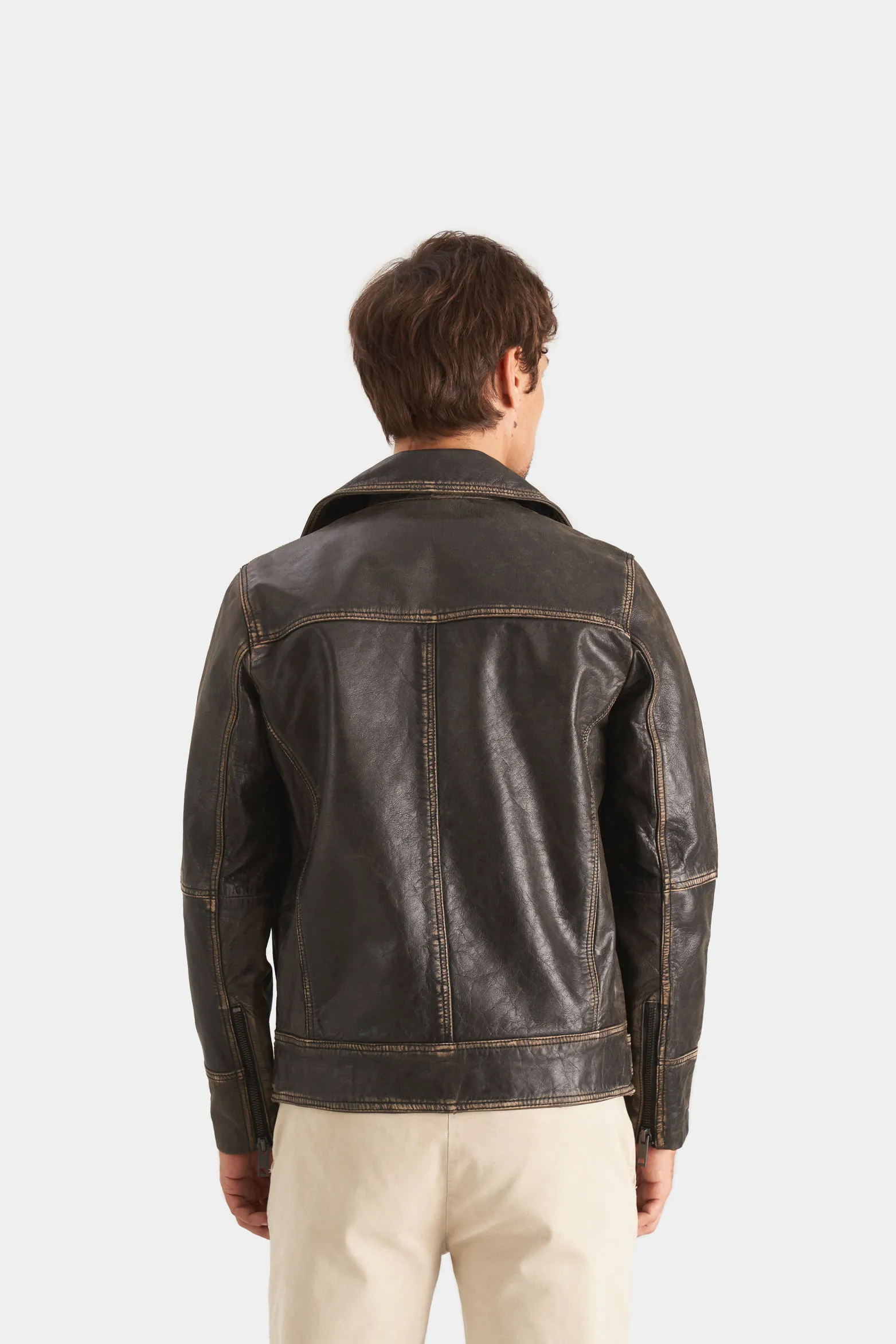 Chaqueta biker draco de cuero para hombre efecto vintage