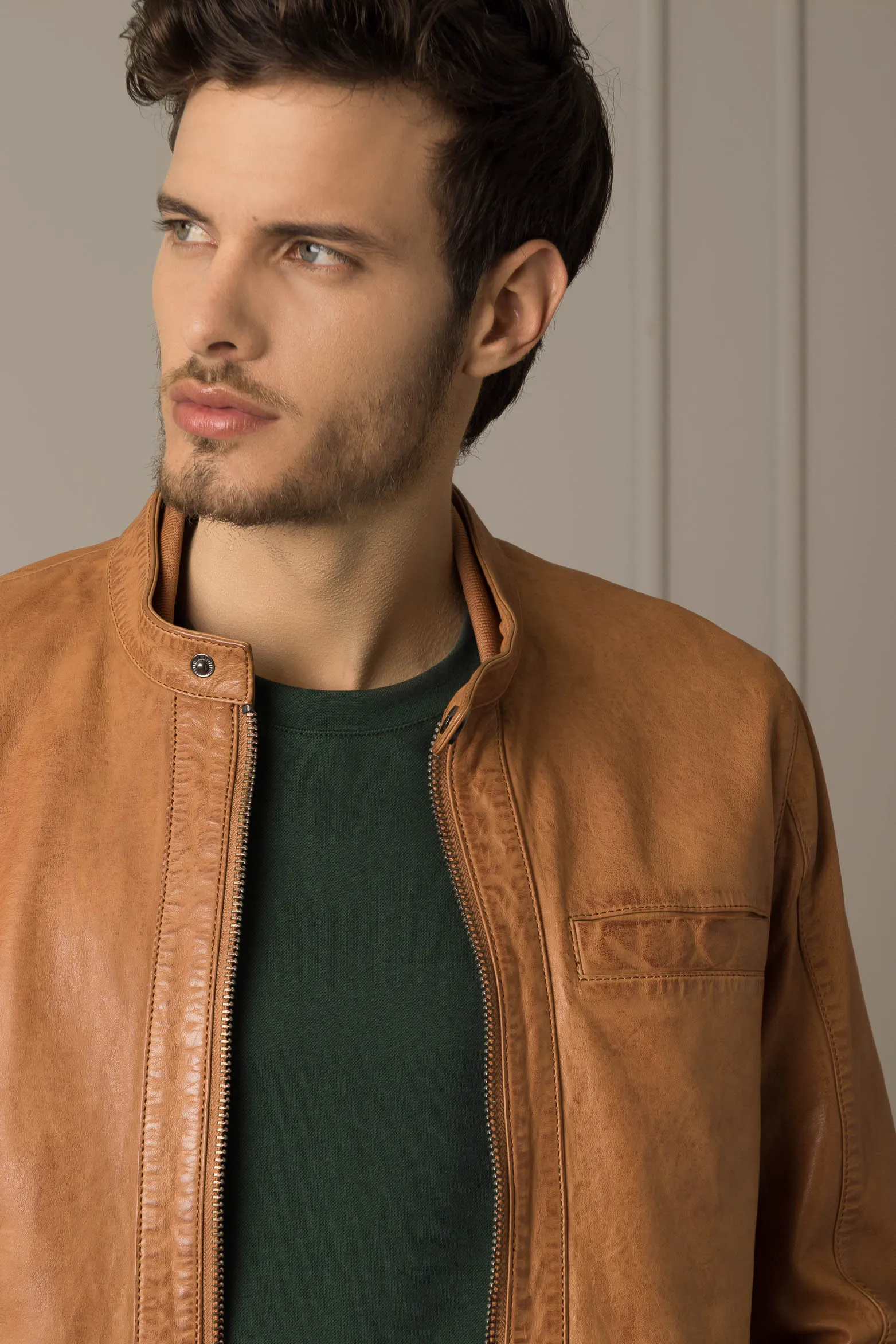 Chaqueta rider pakistan de cuero para hombre cuello nerú