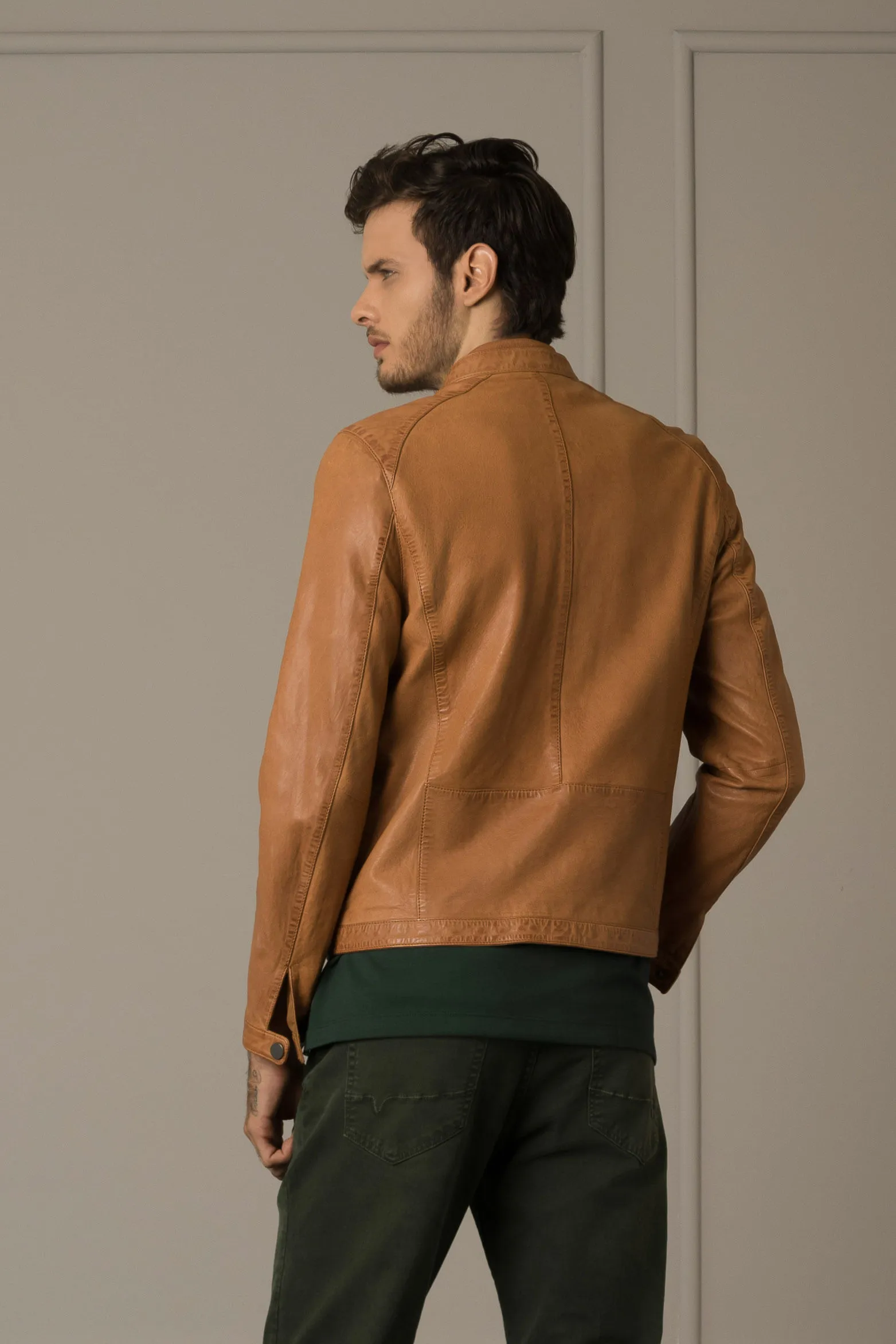 Chaqueta rider pakistan de cuero para hombre cuello nerú