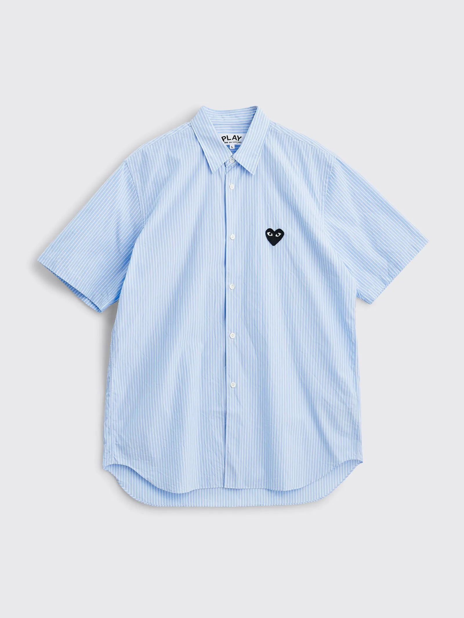 Comme des Garçons Play Small Heart Short Sleeve Shirt Stripe Light Blue