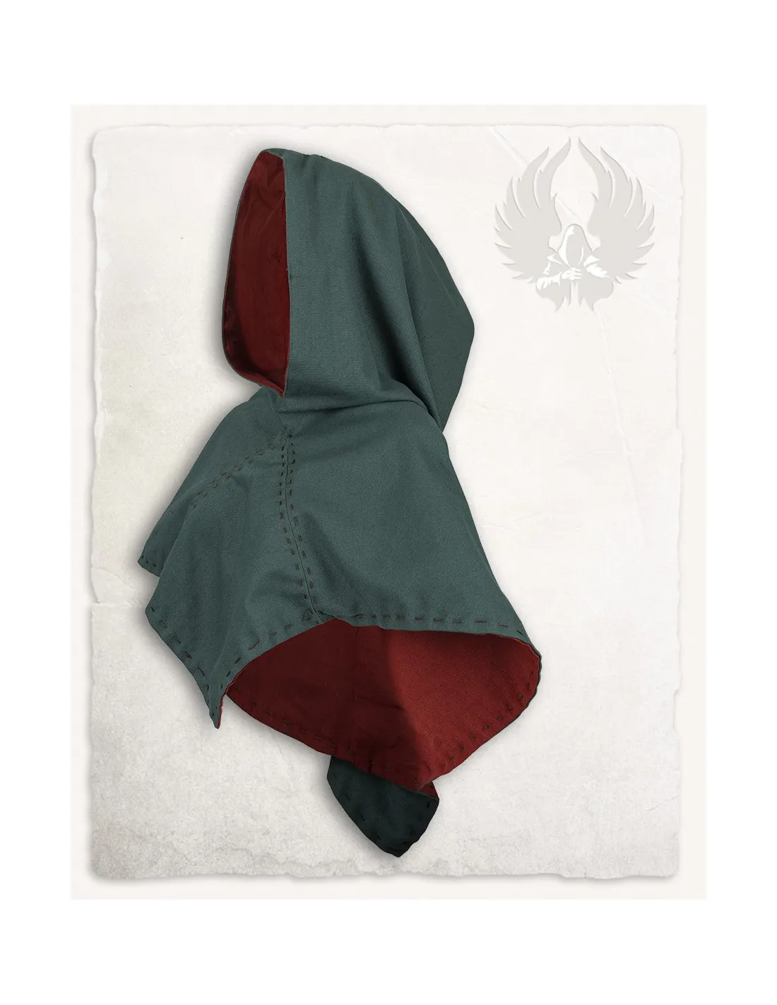 Cubre-hombros Halaif con capucha medieval reversibles, verde oliva y granate