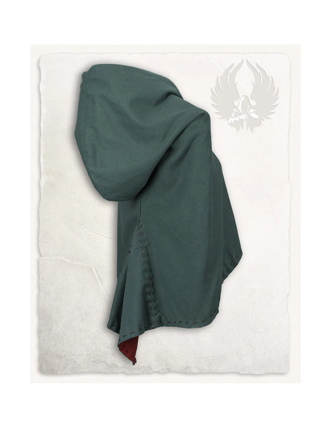 Cubre-hombros Halaif con capucha medieval reversibles, verde oliva y granate