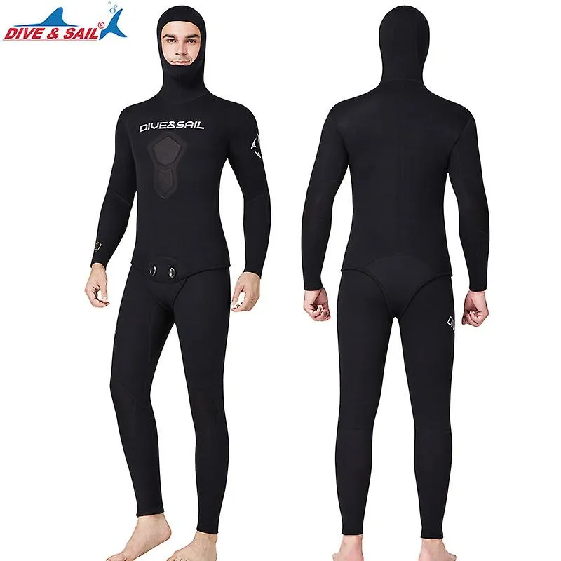 DIVE&SAIL Men 1.5mm Neoprene 2-pieces Hooded Long Sleeve Scuba Diving Suit Full Body Keep Warm Snorkeling Suits