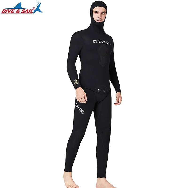 DIVE&SAIL Men 1.5mm Neoprene 2-pieces Hooded Long Sleeve Scuba Diving Suit Full Body Keep Warm Snorkeling Suits