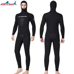 DIVE&SAIL Men 1.5mm Neoprene 2-pieces Hooded Long Sleeve Scuba Diving Suit Full Body Keep Warm Snorkeling Suits