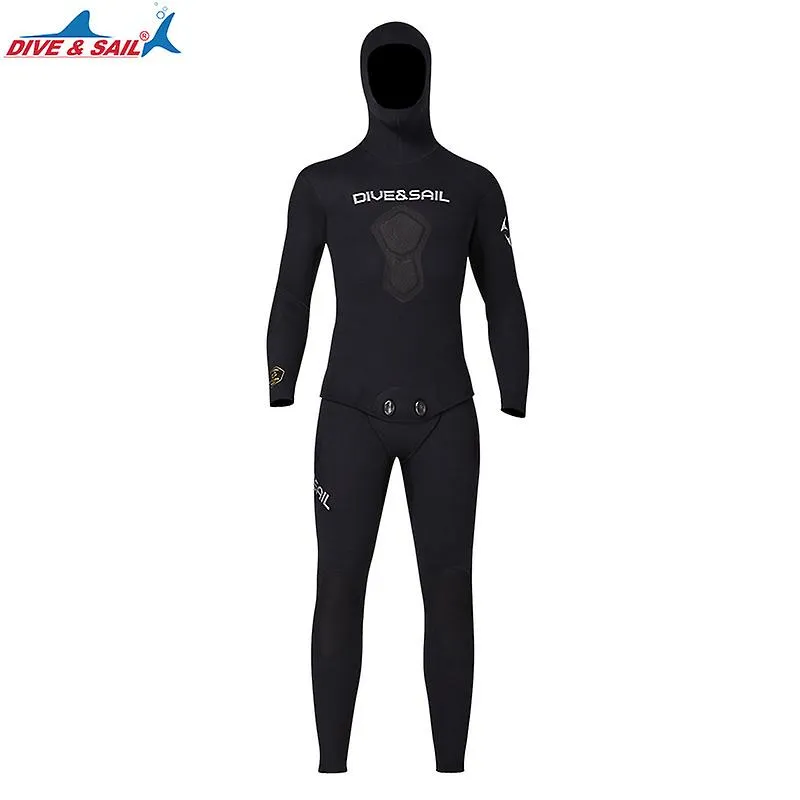 DIVE&SAIL Men 1.5mm Neoprene 2-pieces Hooded Long Sleeve Scuba Diving Suit Full Body Keep Warm Snorkeling Suits