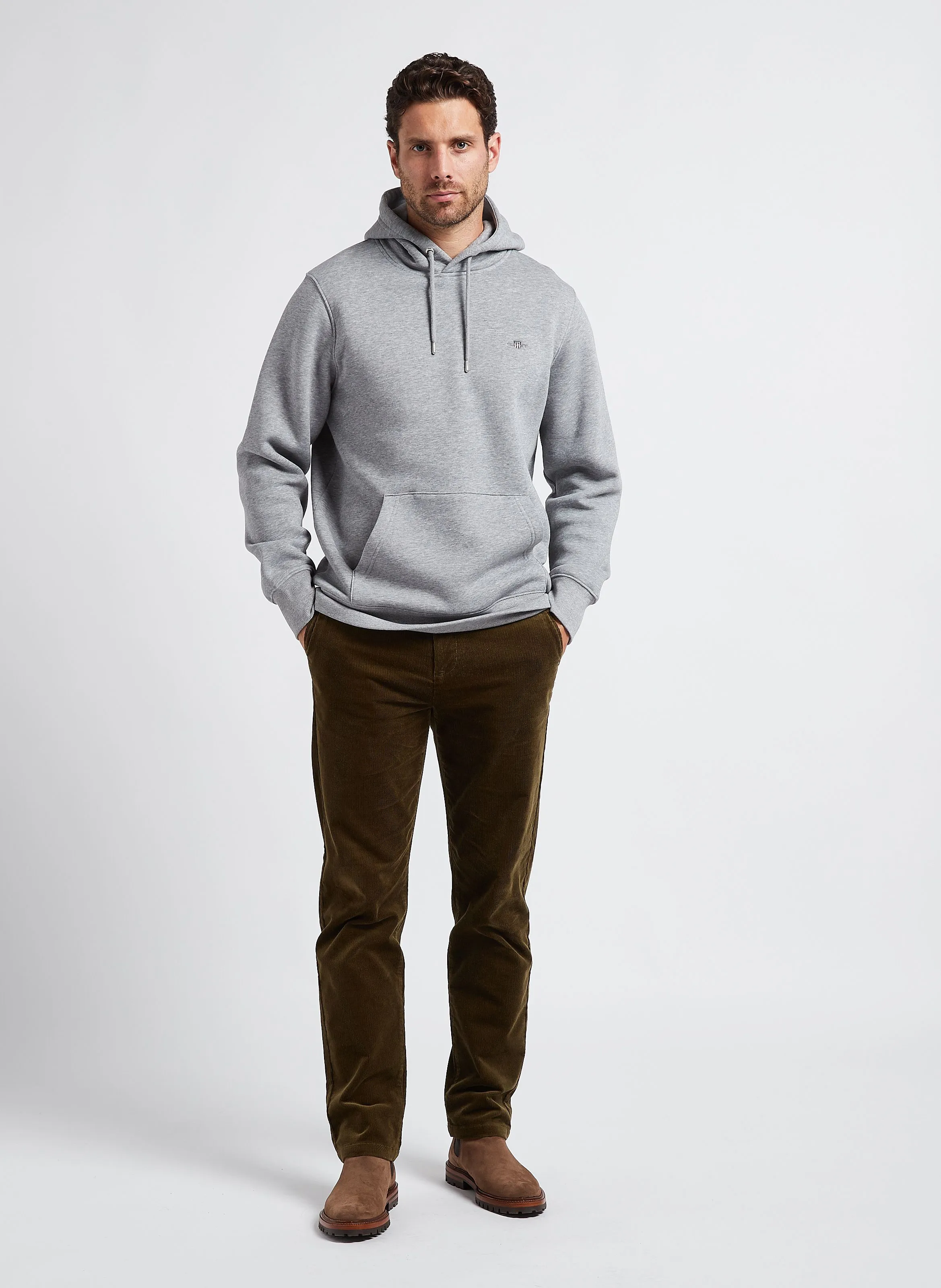 GANT Sudadera regular fit de mezcla de algodón con capucha en gris