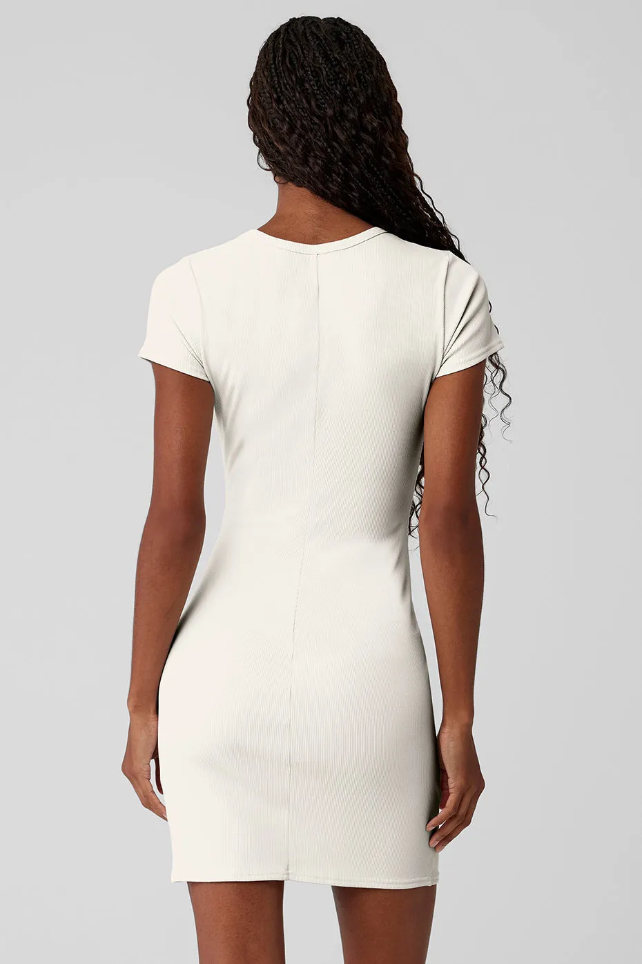 Goddess Ribbed Short Sleeve Dress - Ivory