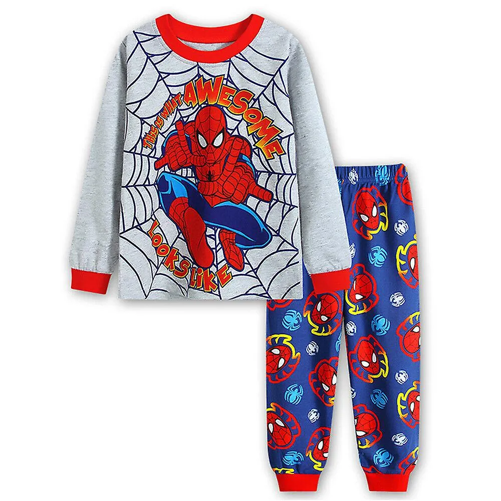 Kids Boys Spider-man Print Comfy Pajamas Long Sleeve T-shirt Long Pants Outfits Set Sleepwear