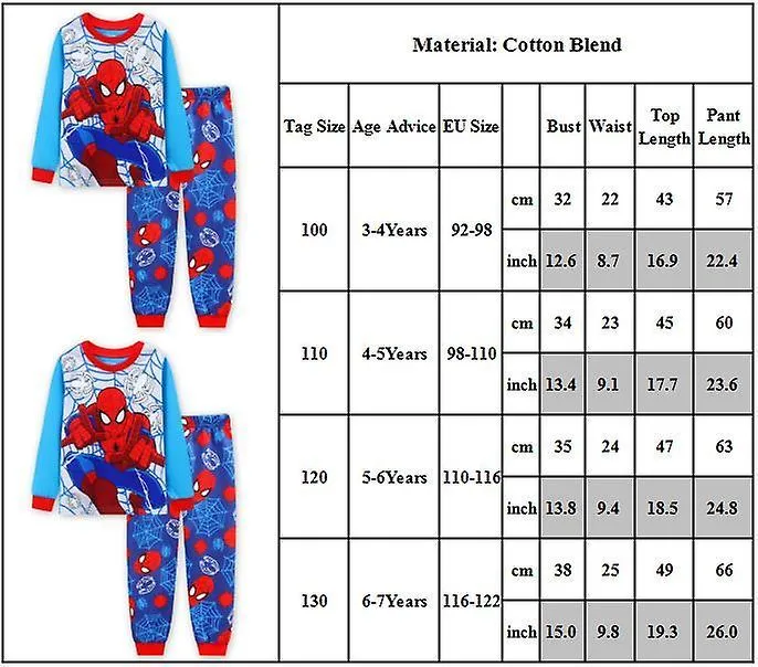 Kids Boys Spider-man Print Pajamas Pjs Set Long Sleeve T-shirt Trousers Outfit Sleepwear Nightwear