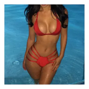 Línea de rayas de color sólido Bikini Set traje de baño sexy para mujeres