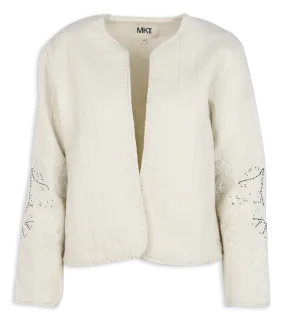 MKT VALUABLE - Chaqueta abierta con bordados y perlas de algodón en blanco