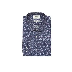 Navy cotton shirt with coral flowers print - WILROSE